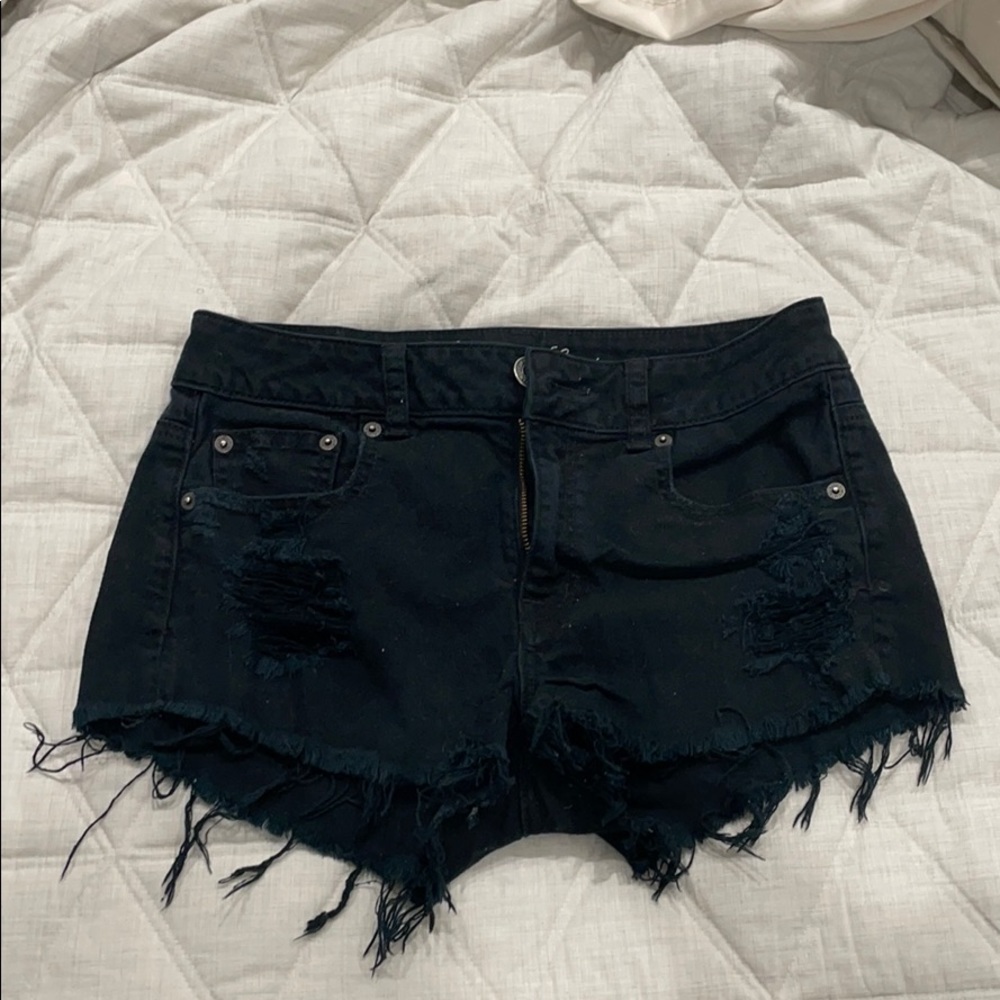 Distressed Black Shorts